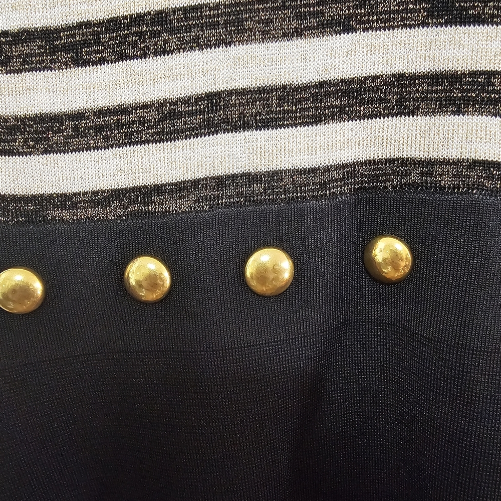 Sandro Redlake Stripe Dress Size S Gold Embellish Coastal Nautical Chic Parisian - Picture 3 of 10